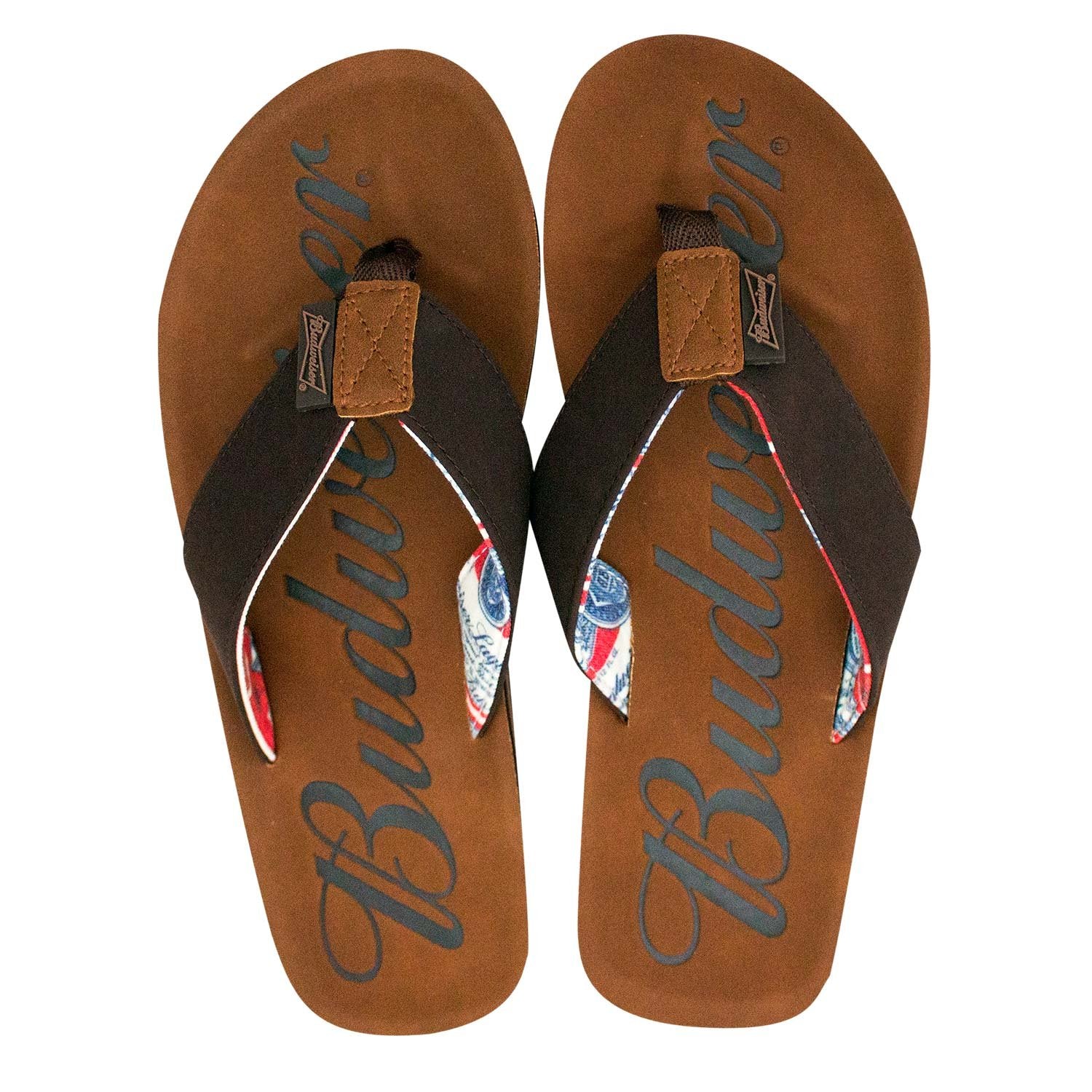 Budweiser 47893-XL Budweiser Men Script Logo Flip Flop Brown Sandals - Extra Large