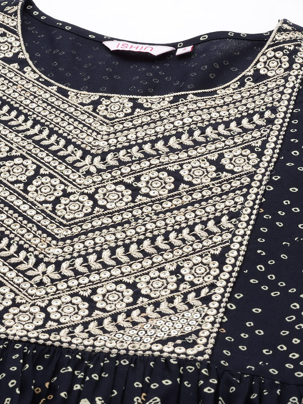 Ishin Women'S Viscose Rayon Navy Blue Ethnic Motifs Embroidered Sequinned A-Line Kurta Suit Set With Trousers & Dupatta