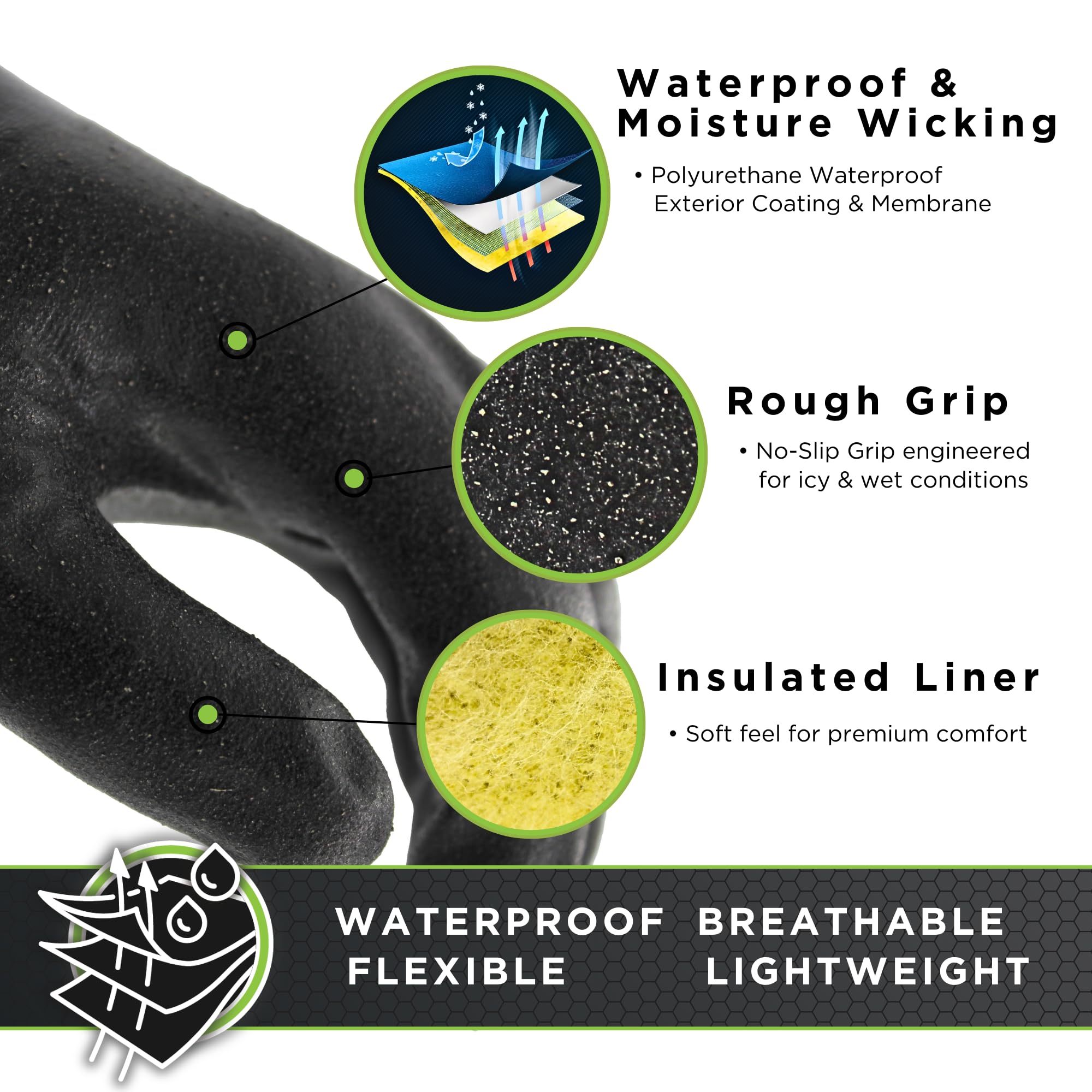 SHOWA 282-02 Waterproof Breathable Insulated Winter Snow Sports Glove with Extended Cuff, XX-Large (1 Pair), Black