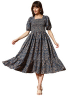 Kzully WomenS Polyester A-Line Mid-Calf Length Dress (1001-05_Navy Blue