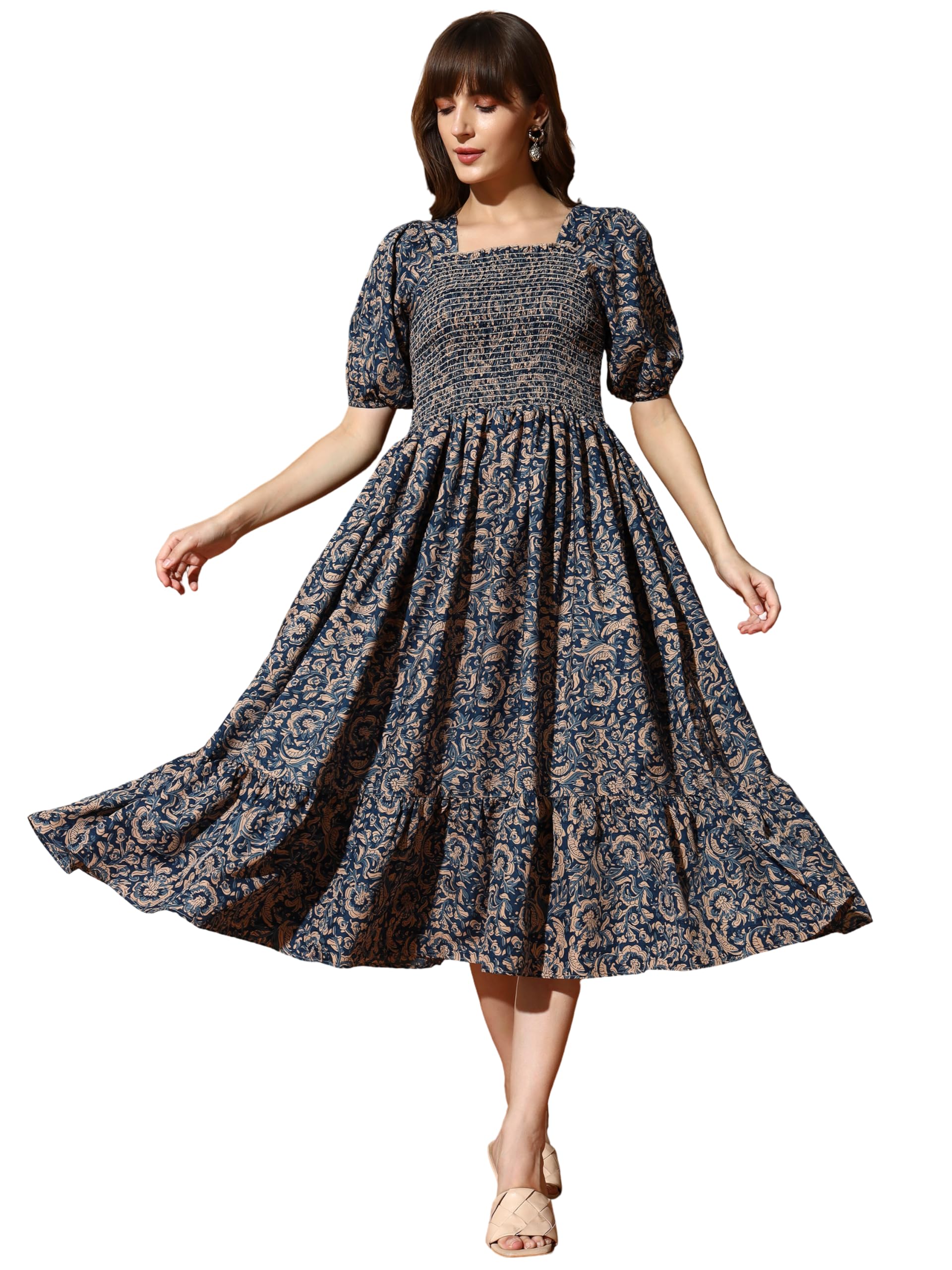 Kzully WomenS Polyester A-Line Mid-Calf Length Dress (1001-05_Navy Blue