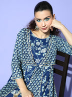 Ishin WomenS Cotton Blue Embellished Anarkali Kurta