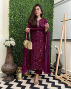 ANNI DESIGNER Womens Rayon Blend Floral Straight Kurta with Pant & Dupatta (TURAE-RED-G8S_Wine_Large)