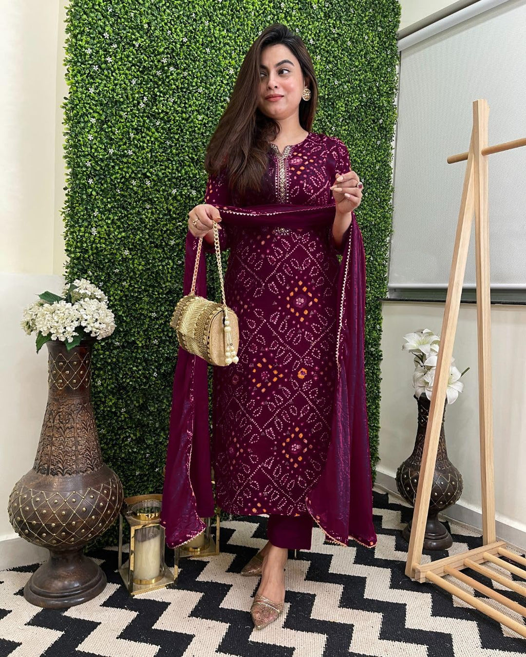 ANNI DESIGNER Womens Rayon Blend Floral Straight Kurta with Pant & Dupatta (TURAE-RED-G8S_Wine_X-Large)