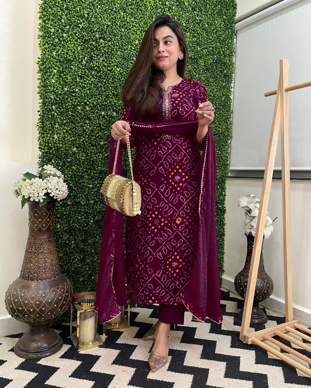 ANNI DESIGNER Womens Rayon Blend Floral Straight Kurta with Pant & Dupatta (TURAE-RED-G8S_Wine_X-Large)