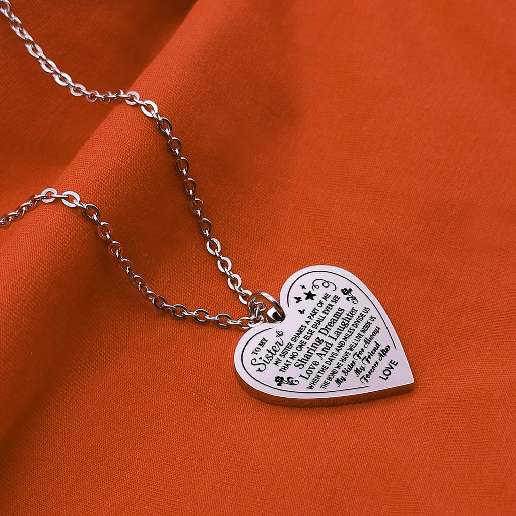 Haoflower Necklace To My Sister Necklace Heart Pendant Necklace for Teen Girls Woment Christmas Gift Jewelry Birthday GIfts