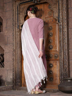 Stylum Women'S Kantha Work & Embroidered Cotton Straight Kurta Pant Dupatta Set (Kpdmauvekullu_Mauve)