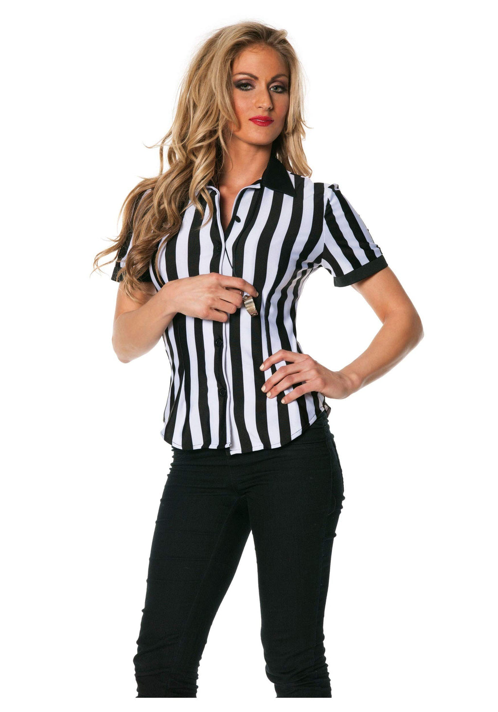 Underwraps Women's Referee Fitted Shirt, Black/White, Large