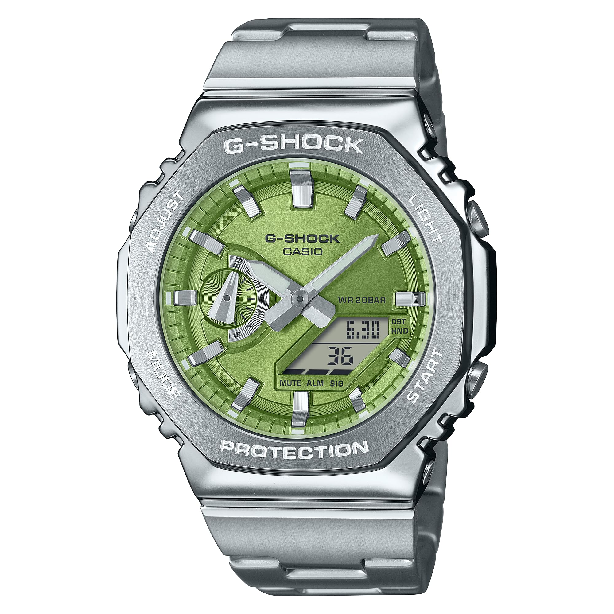 Casio G-Shock Octagonal Lime Green Stainless Steel Watch GM2110D-3A