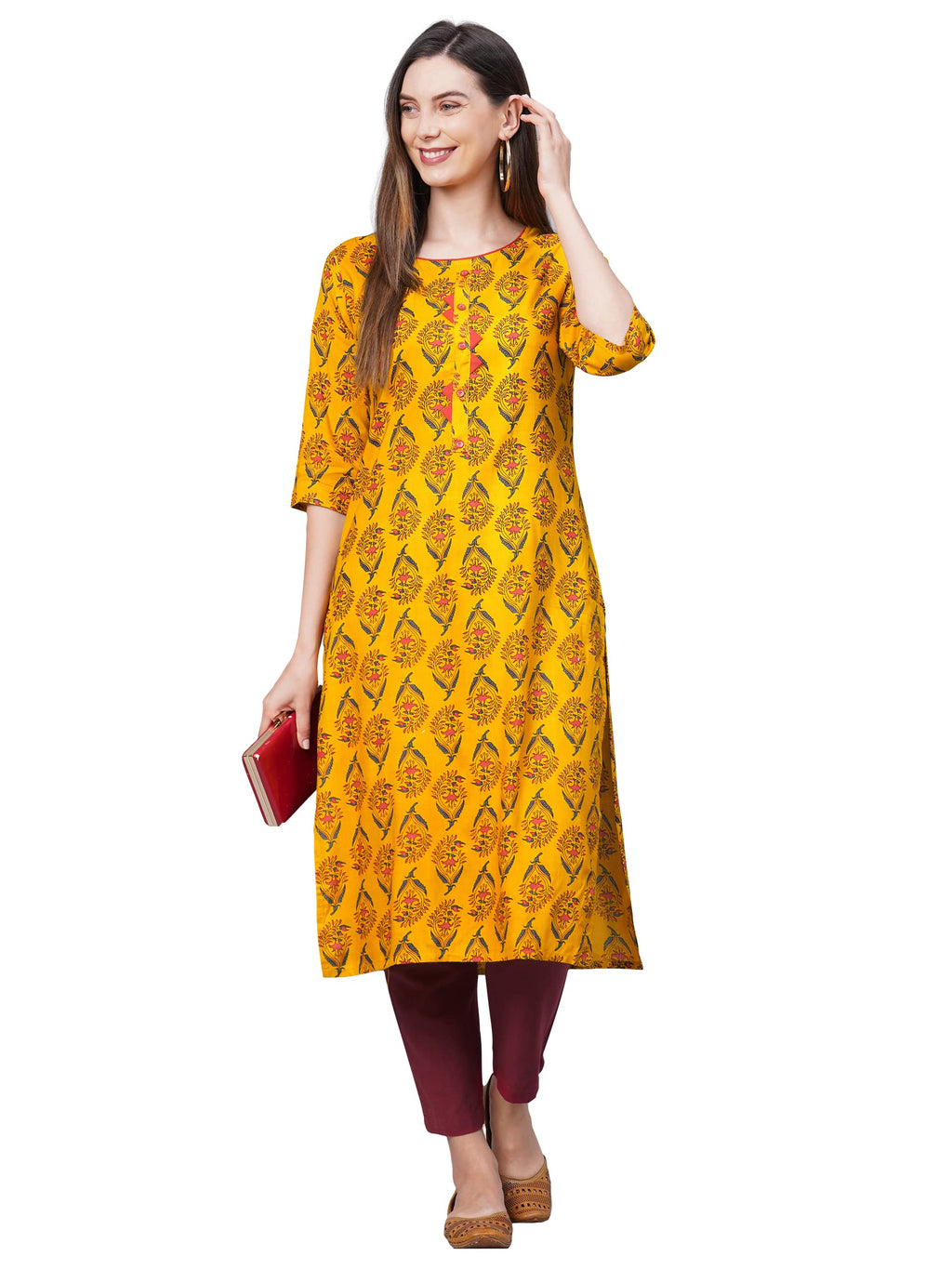 ANNI DESIGNER Womens Rayon Straight Printed Kurta (AUMZ Yellow_XXL-Yellow_XX-Large)