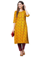 ANNI DESIGNER Womens Rayon Straight Printed Kurta (AUMZ Yellow_XXL-Yellow_XX-Large)