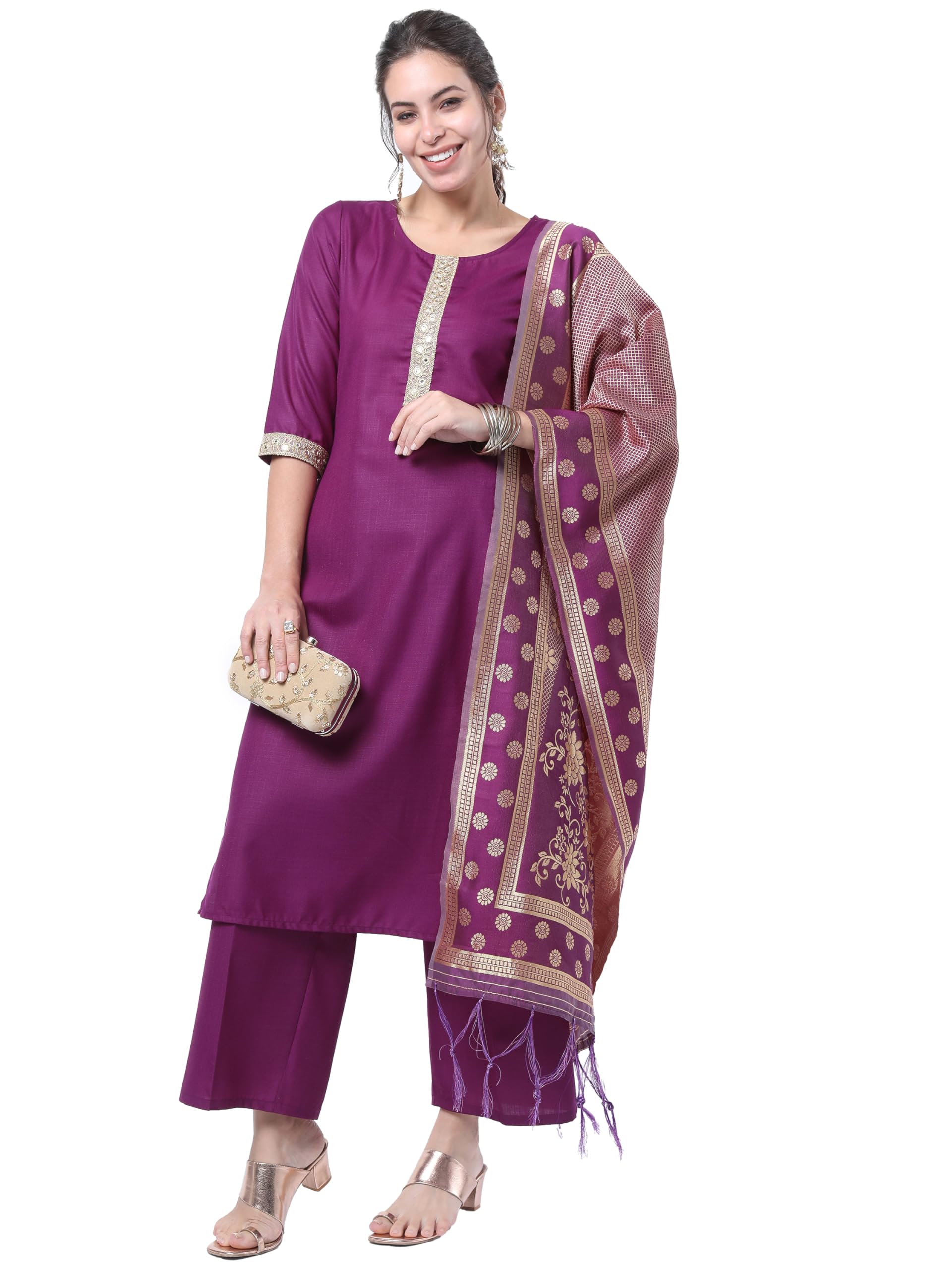 Ketch WomenS Polyester Kurta Set (Khk3000057_Purple