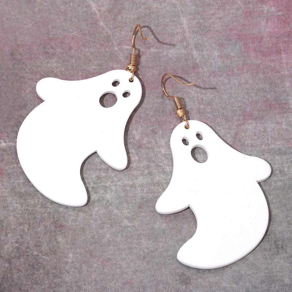 Boderier Ghost Earrings Halloween Black Tree and White Ghost Drop Earrings for Women (White Ghost)