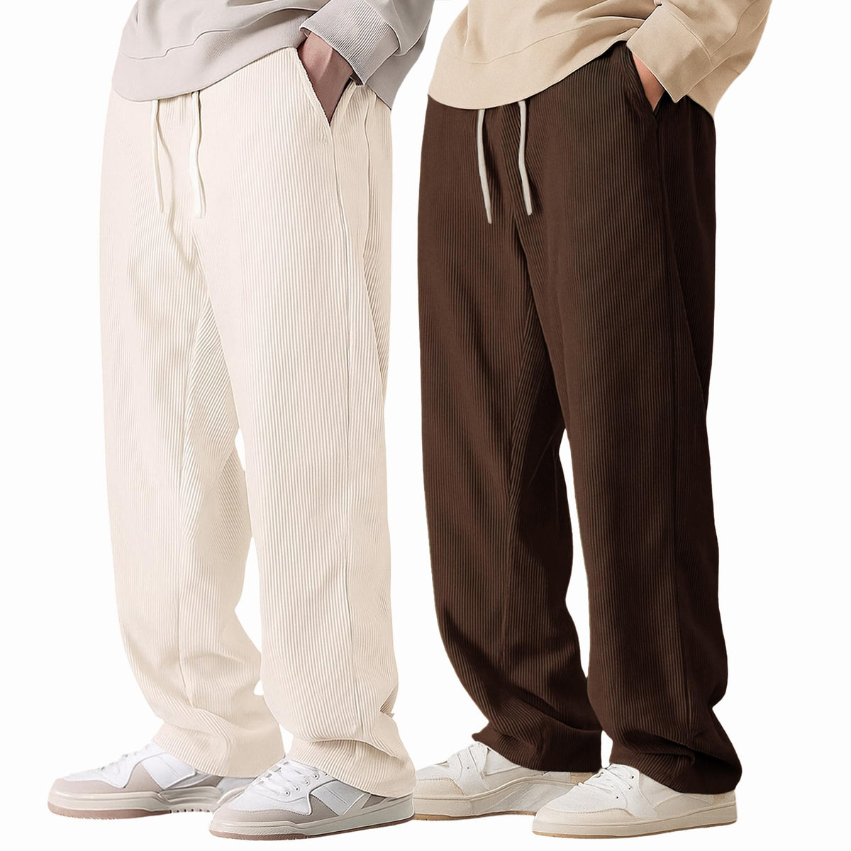Preneum Men Mid Rise Poly Cotton Loose Fit Trouser || Korean Style Travel & Lounge Wear With Pockets (Available In Plus Size) 3