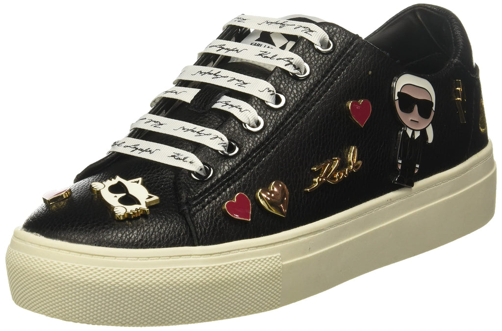 Karl Lagerfeld Paris Cate Shoes - Sneakers for Women with Iconic KLP Pins, Solid Black, 9.5