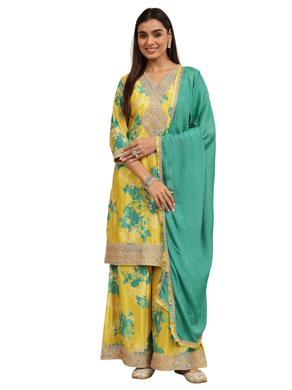 Libas Printed Chinon Straight Kurta With Palazzos With Dupatta (51840XXL)