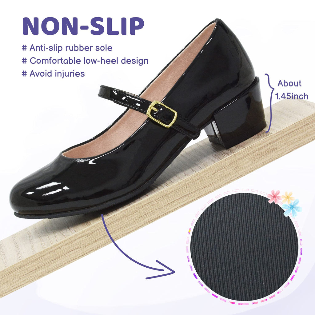 LseLom Girls Dress Shoes-Mary Jane Shoes for Girls Low Heel Princess Hook and Loop Dance Shoes Party Wedding Flats for Big Girls