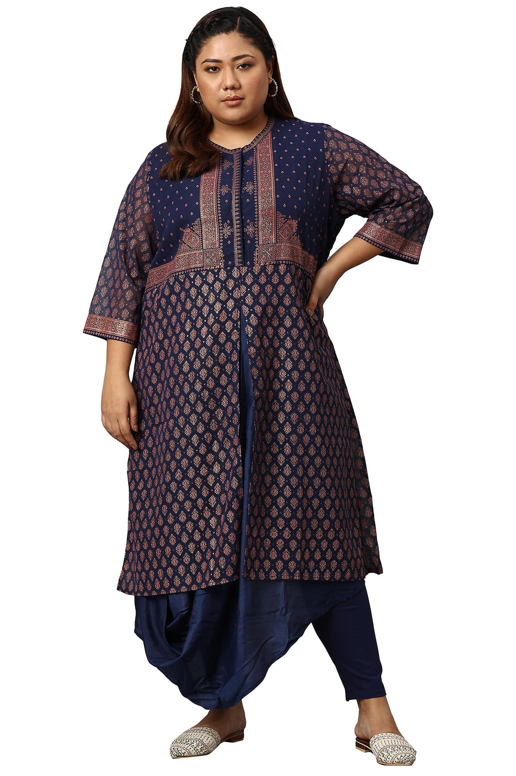 W For Woman Women'S Polyester Kurta (22Auws17972G-119271_Dark Blue