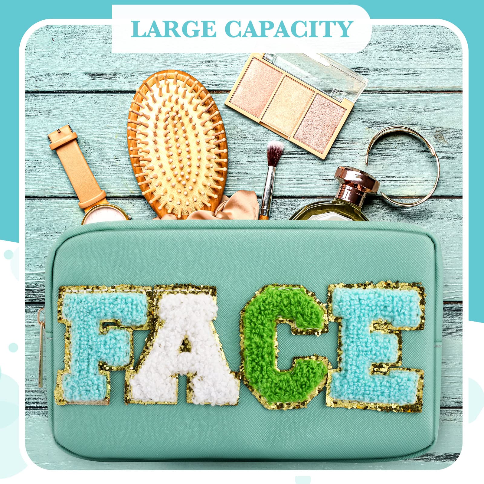 Sanwuta 4 Pcs Hair Face Skin Travel Bag Set Preppy Makeup Pouch PU Leather Skincare Bag Waterproof Cosmetic Organizer Birthday