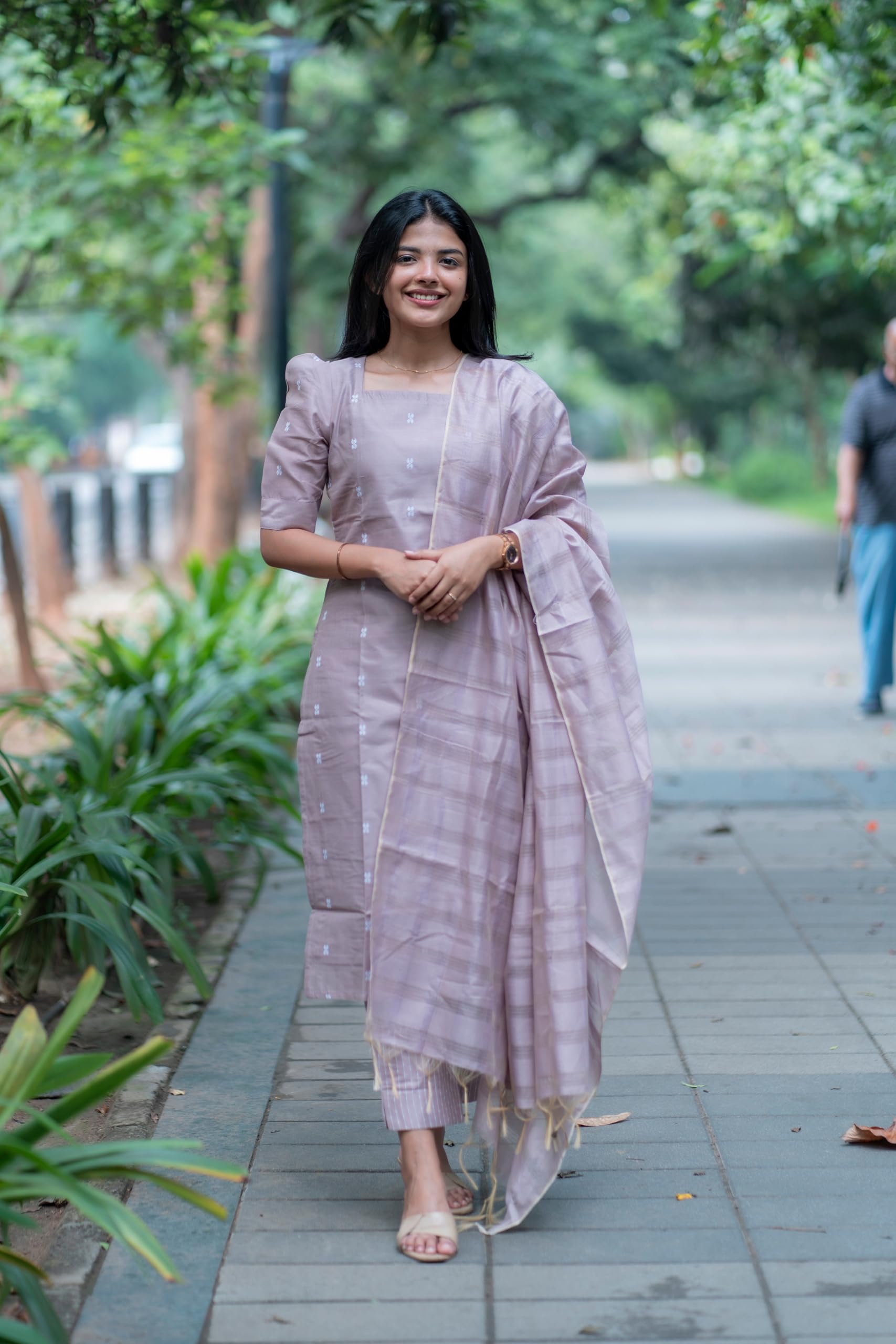 ANNI DESIGNER Womens Rayon Viscose Printed Straight Kurta with Pant & Dupatta (Mithipuri Purple_M_Purple_Medium)