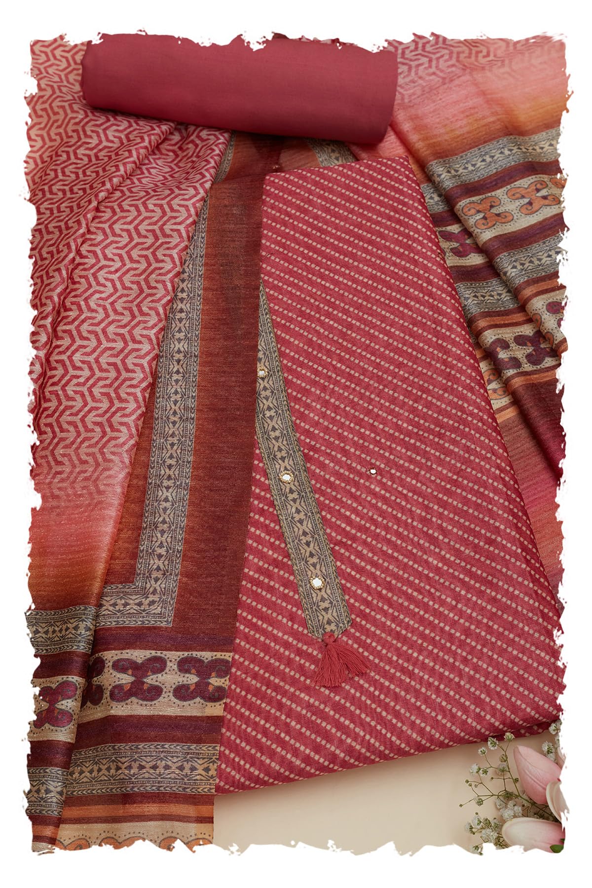Soch Women Tussar Geometric Print Unstitched Dress Material with Beads