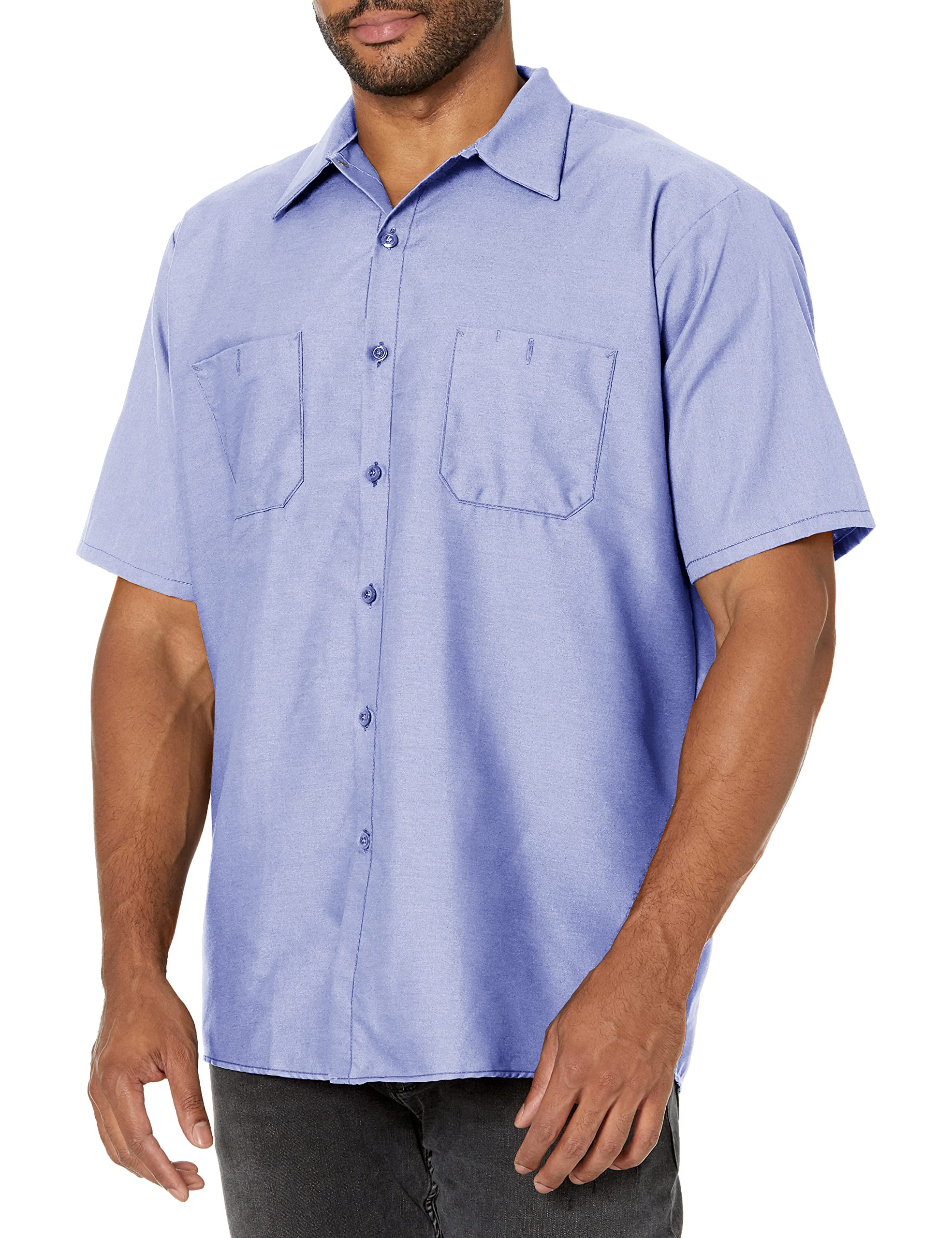 Red Kap Mens Standard Industrial Work Shirt, Regular Fit, Short Sleeve, Light Blue, 4X-Large