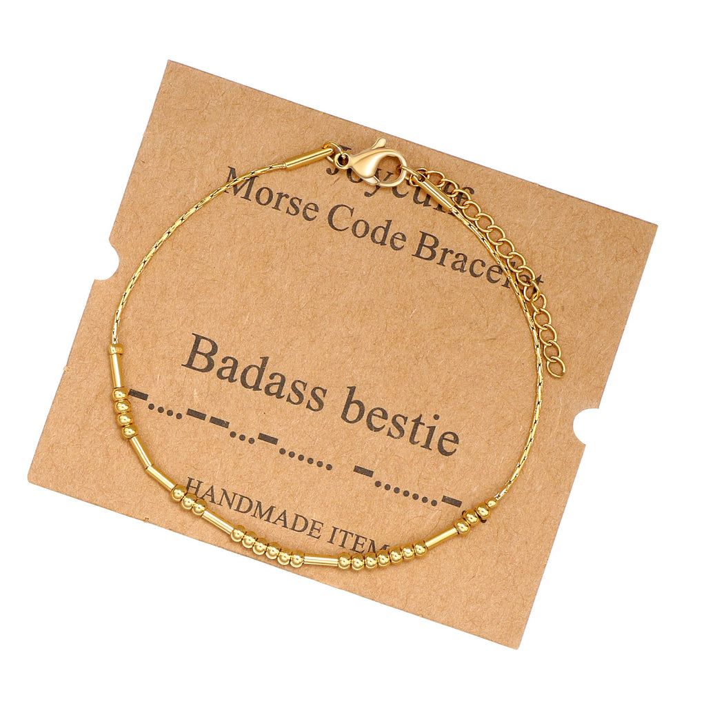 JoycuFF Badass bestie Best Friend Birthday Gifts for Women Unique Funny Gifts Morse Code Bracelets for Women Sister Birthday Chr