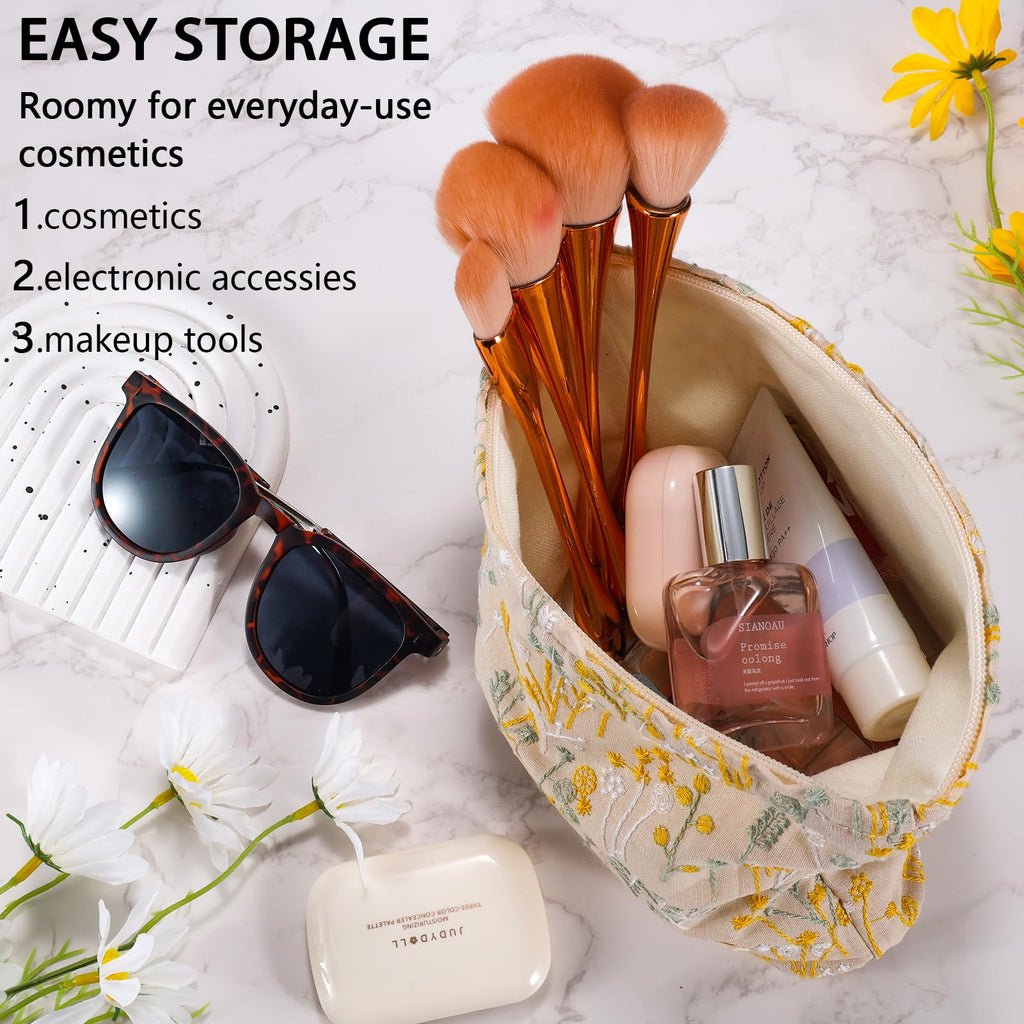 ZLFSRQ Silk Flower Makeup Bag Travel Cute Cosmetic Bags for Women Large Makeup Pouch Zipper Cosmetic Pouch for Purse Aesthetic M