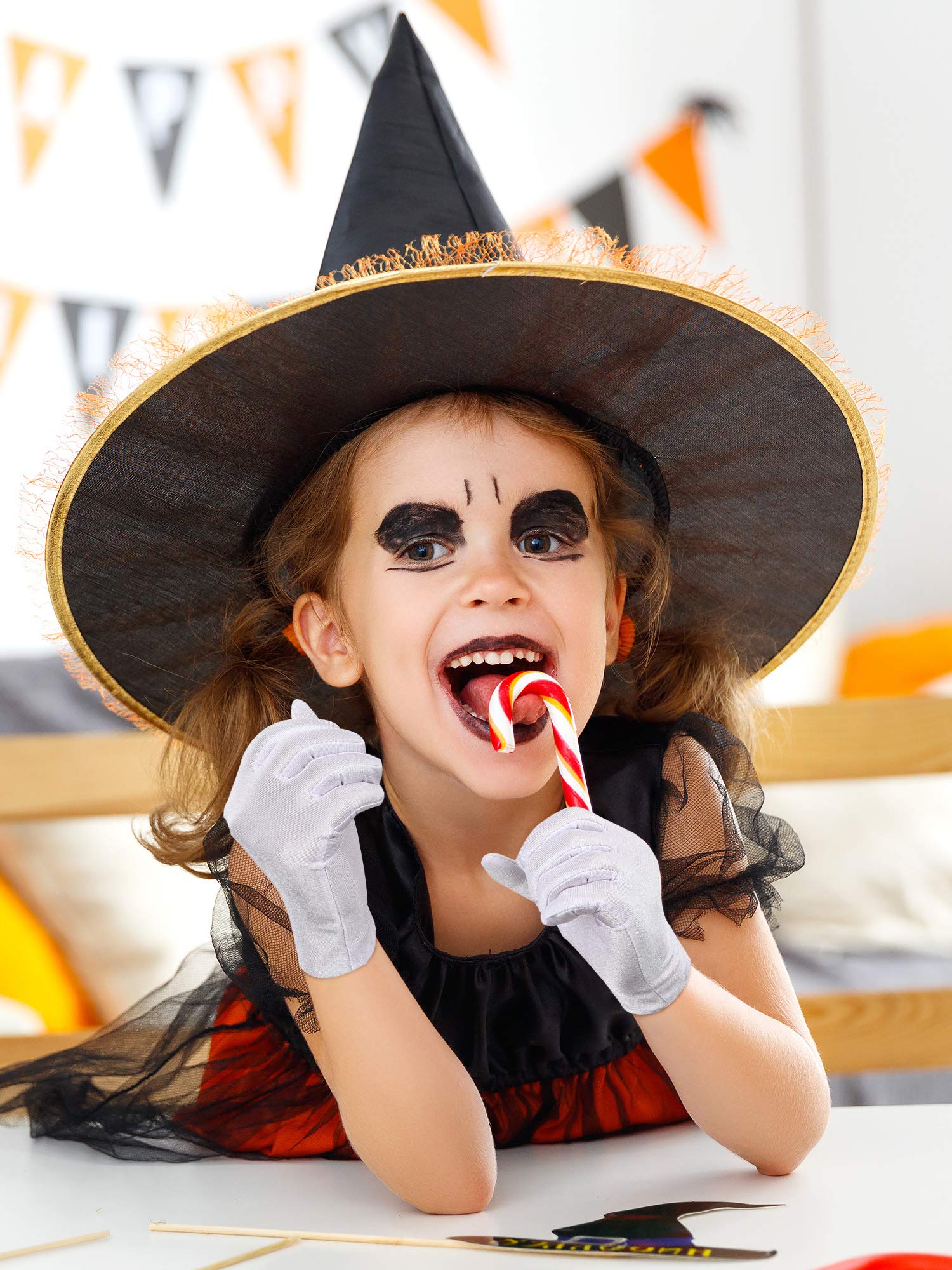 SATINIOR 6 Pairs Black White Kid Costume Glove Short Cosplay Glove Girl Boy Dress up for Halloween Party Opera Accessories