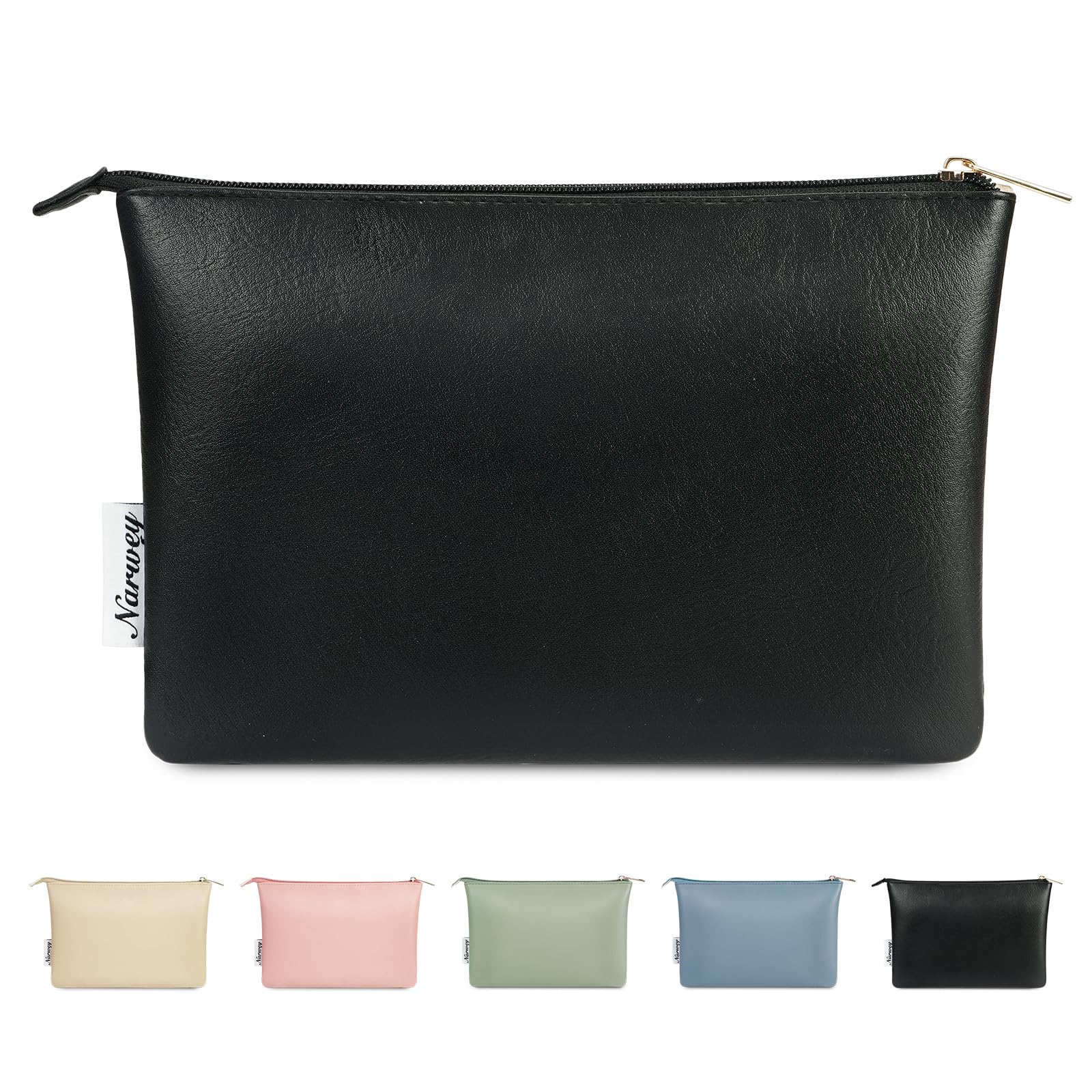 Narwey Small Makeup Bag for Purse Vegan Leather Travel Makeup Pouch Cosmetic Bag Zipper Pouch for Women (Black)