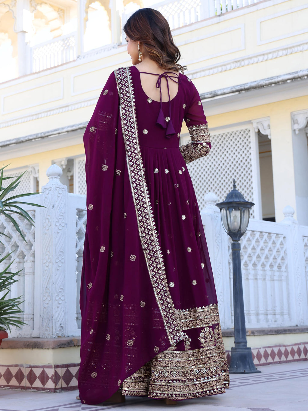 Fashion Basket Georegtte Anarkali Long Dress For Women Purple