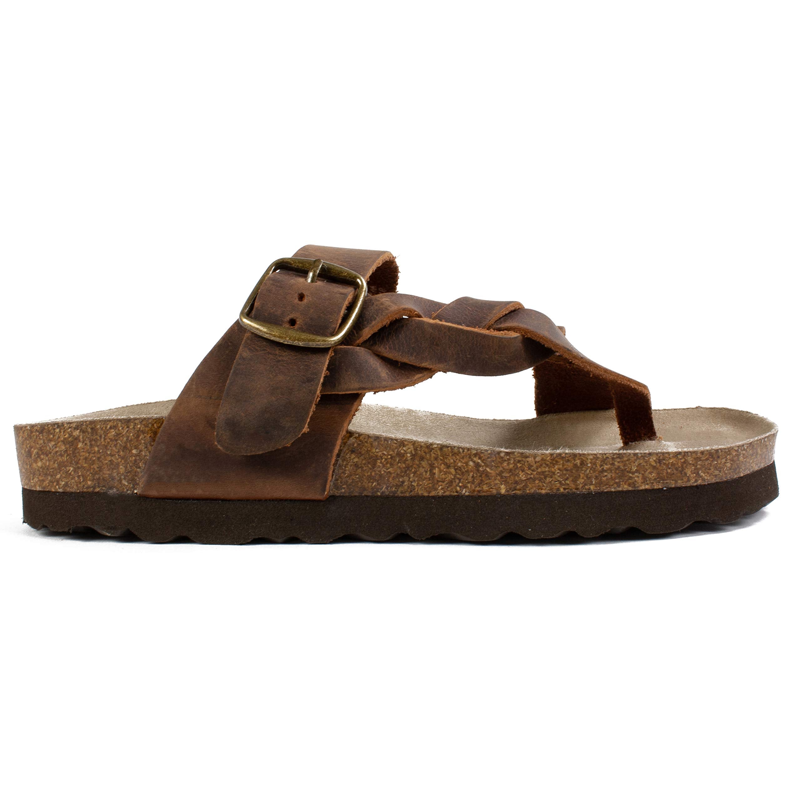 WHITE MOUNTAIN Shoes Crawford Women's Flat Sandal, Brown/Leather, 8 M