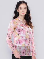 Toochki WomenS Pink Georgette Floral Straight Western Top