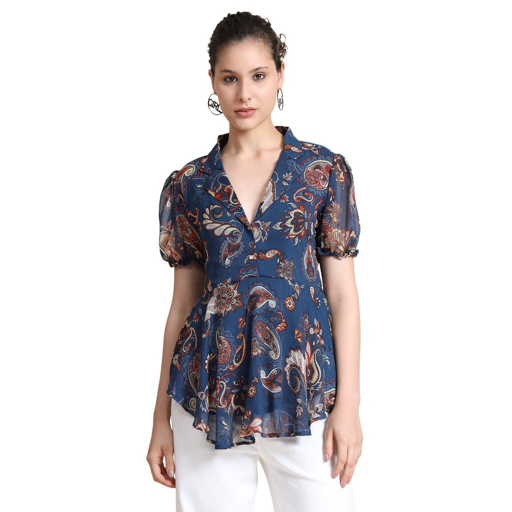 Toochki WomenS Paisley Regular Fit Top 033-Nbl_Navy Blue