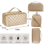 ALEXTINA Large Capacity Travel Cosmetic Bag - Portable Makeup Bags for Women Waterproof PU Leather Checkered Makeup Organizer Ba