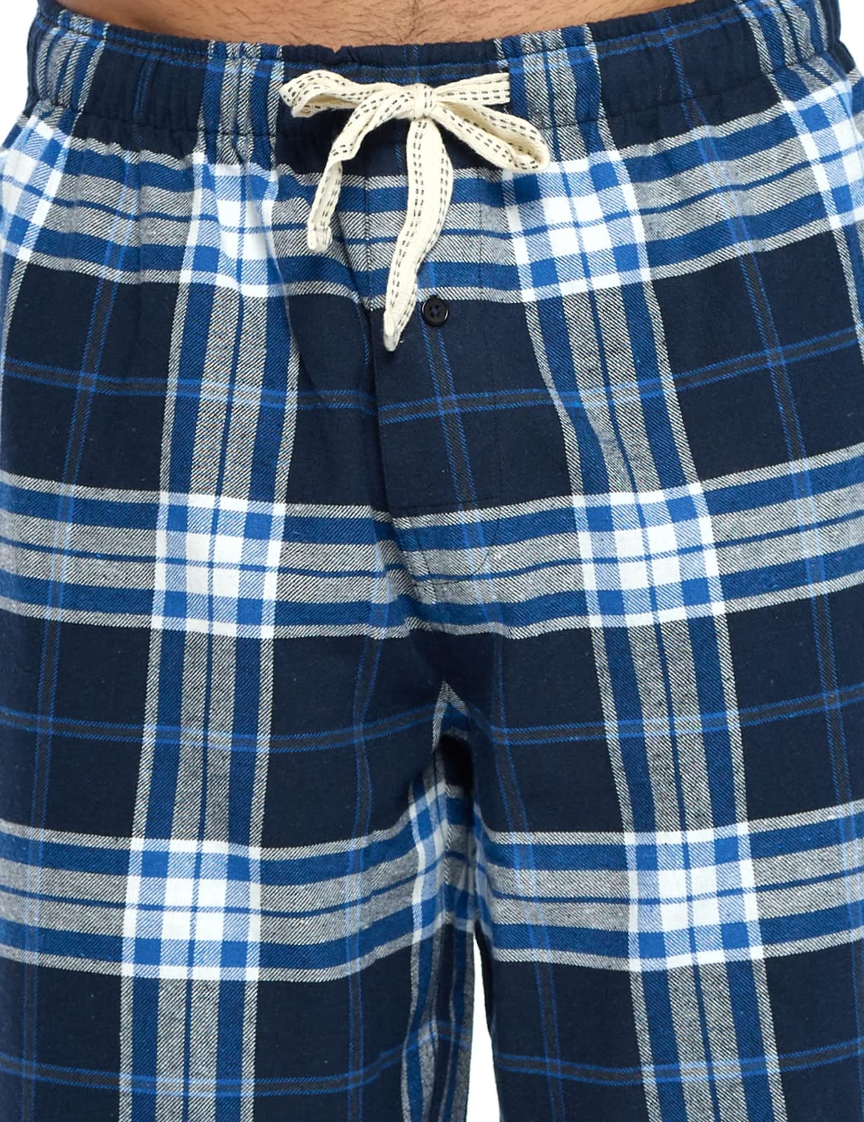 Ashford & Brooks Mens Super Soft Flannel Plaid Pajama Sleep Pants - Navy White Blue Plaid - Large