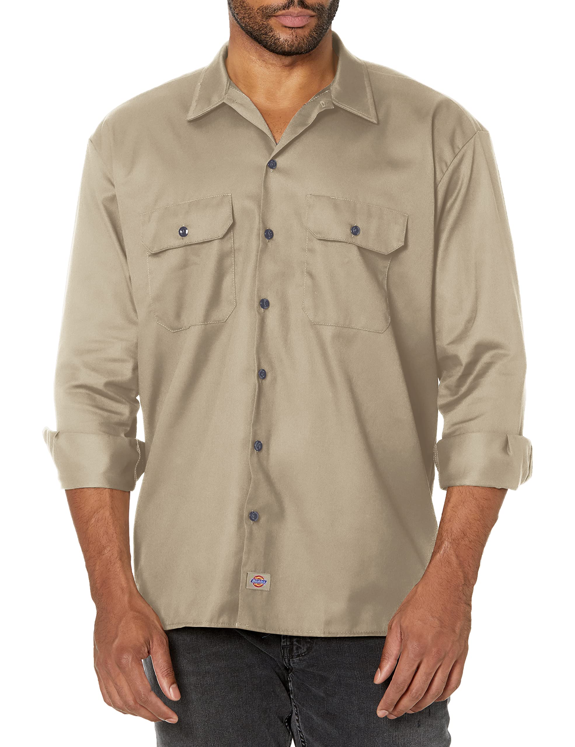 Dickies Mens Long Sleeve Work Shirt, Desert Sand, Medium