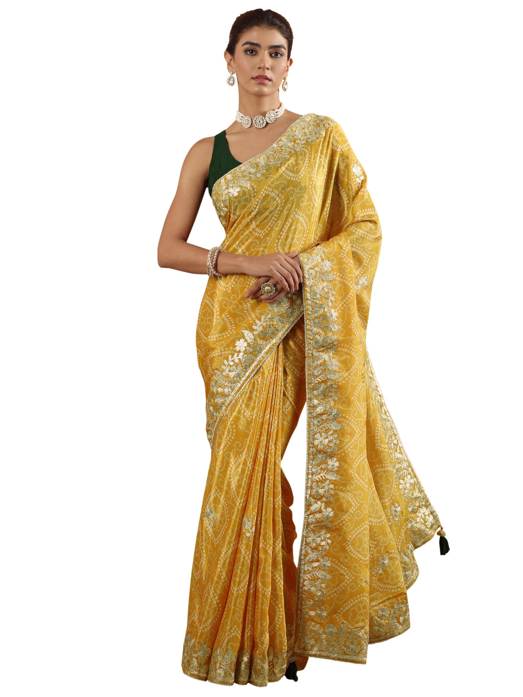 Libas Printed Chinon Saree With Unstitched Blouse Piece