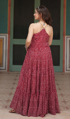 Fashion Basket WomenS Embroidered Georgette Anarkali Kurta Set Maroon