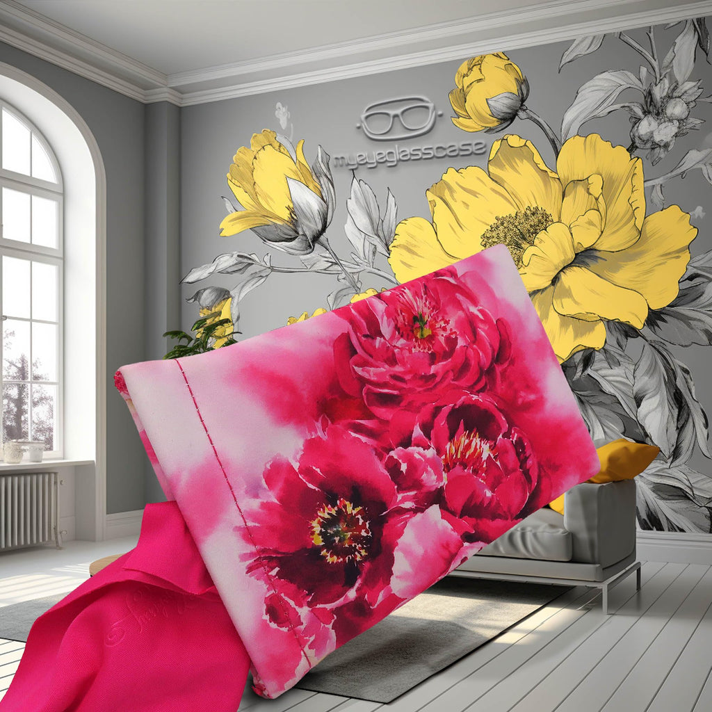 MyEyeglassCase Women Soft Sunglasses Case - Large Glasses Holder in Floral Microfiber Print - Squeeze Top Eyeglass Pouch with Cl