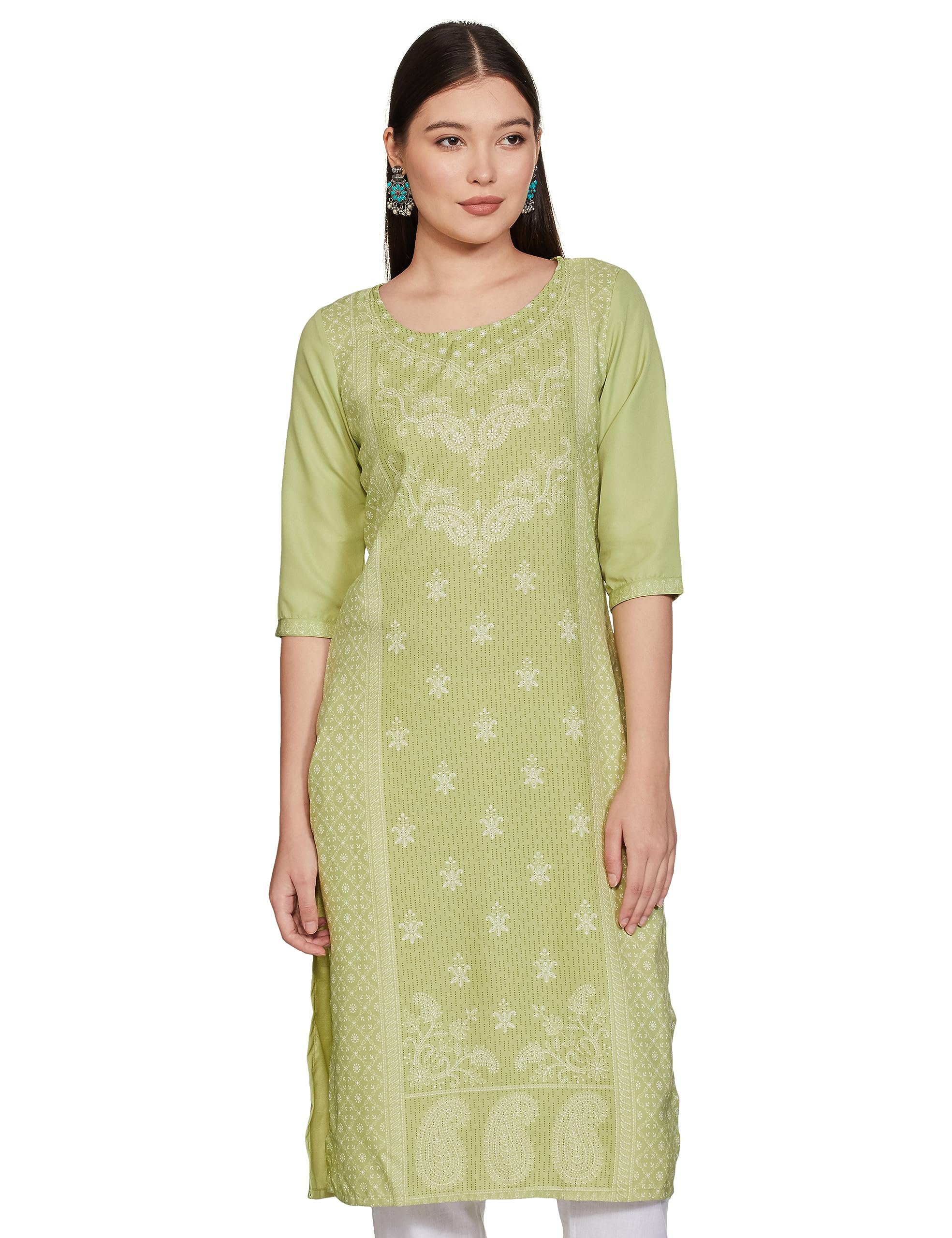 Ketch WomenS Polyester Straight Kurta Dress Shirt (Khku000085_Green_Xl), Straight Fit