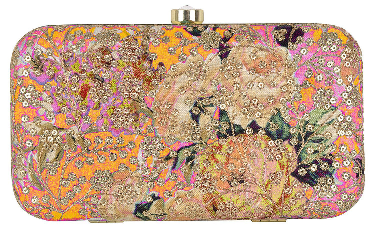 Tooba WomenS Handicraft Embroidered Box Clutch Bag Purse For Bridal, Wedding (Gold). 4-72