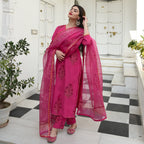 ANNI DESIGNER Womens Cotton Blend Straight Kurta with Pant & Dupatta (Garden Pink_XXL_Pink_XX-Large)