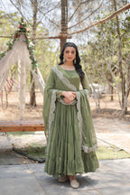 Fashion Basket WomenS Georgette Solid Anarkali Dress Green