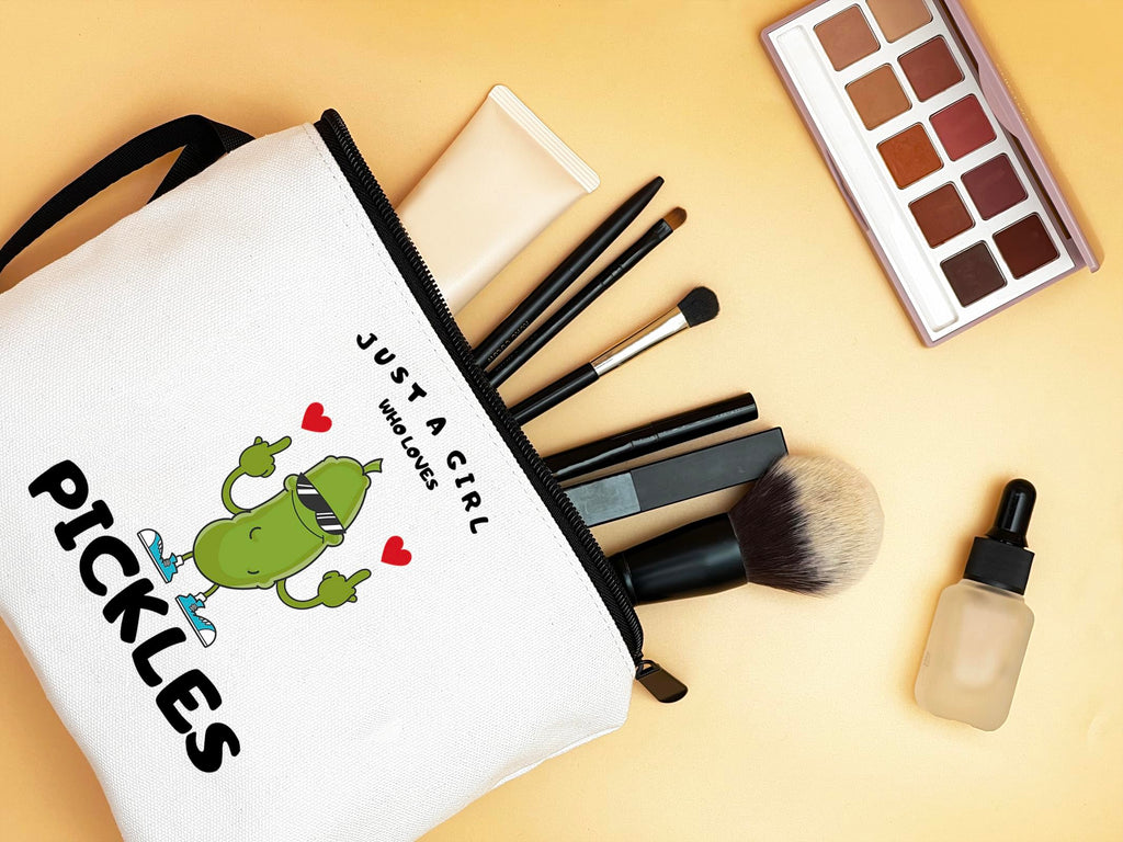 Pickle Gifts,Funny Pickle Cosmetic Bag,Pickle Food Costume Party decorations Gift,Just A Girl Who Loves Pickles Makeup Bag,Pickl