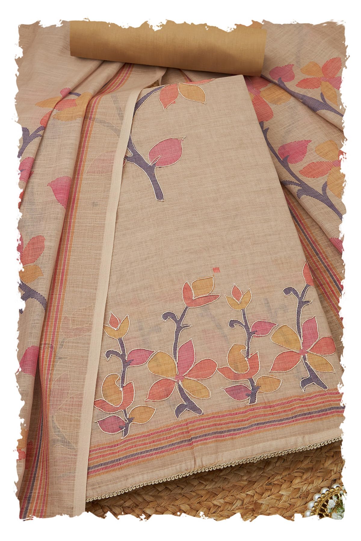 Soch Women Linen Floral Print Unstitched Dress Material with Zari