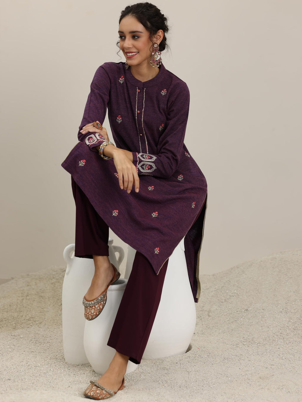 Libas Womens Wool Regular Kurta (58143W_Burgundy
