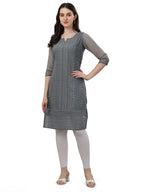 TRILLMIXA Womens Georgette Chikankari Embroidery Knee-Length Kurti for Girls Grey