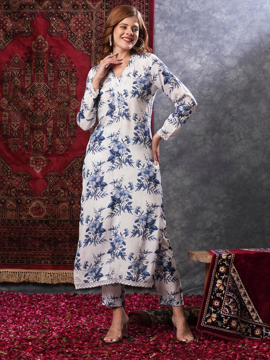 ANNI DESIGNER Women s Rayon Kurta and Pants, white, 38