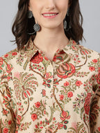Idalia Beige Multicolour Floral Printed Kurta